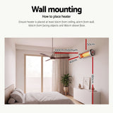 Strip heater mounted on a patio wall above an outdoor seating area