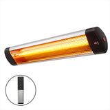 Black and silver 3000 W radiant strip heater, 105 cm long, front view