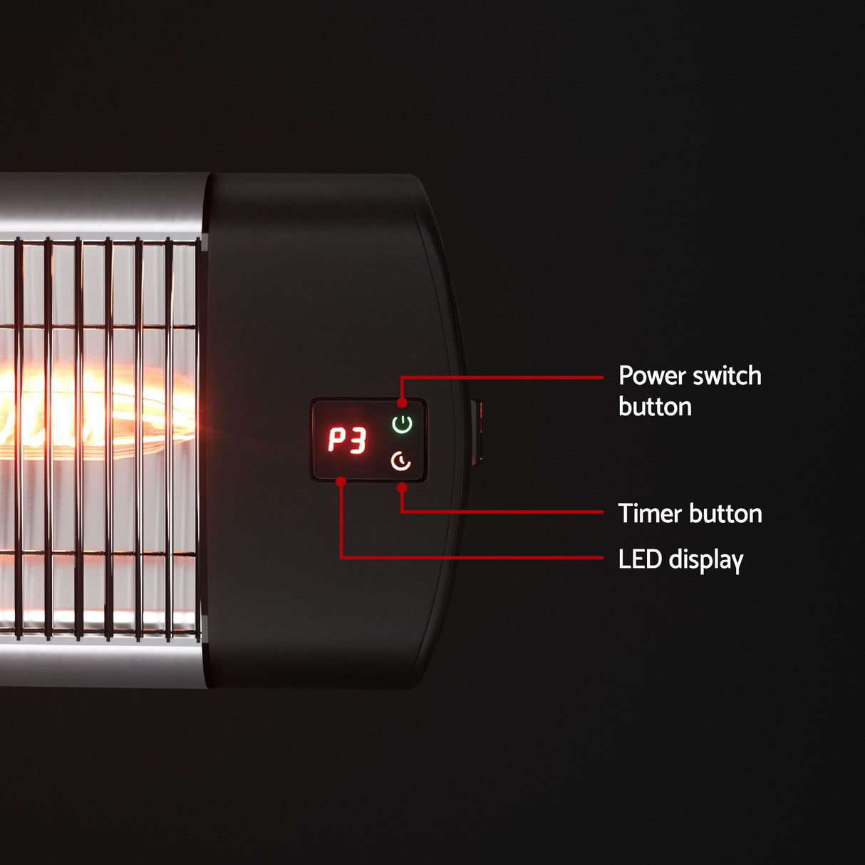 Carbon fibre heating elements glowing behind the reflector