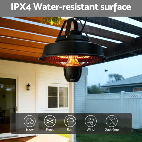 Dimension diagram of the hanging patio heater, 29 x 29 x 43 cm