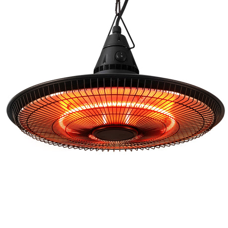 Black 1500 W hanging infrared patio heater with 360 degree heat coverage