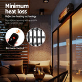 Infrared strip heater wall mounted above a balcony seating area