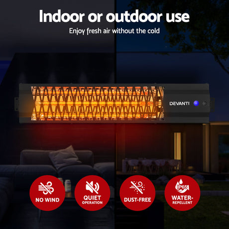 Infrared strip heater ceiling mounted in an undercover outdoor space