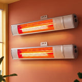 Silver 2000 W infrared strip heater, front view of the 63 cm aluminium unit