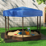 Wooden hexagon sandpit with canopy in walnut finish