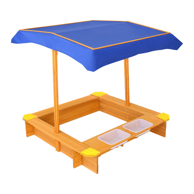 Wooden Sandpit with Adjustable Canopy and Dual Basins, 103cm