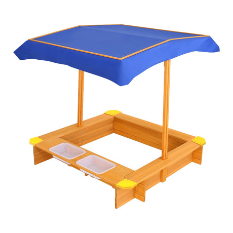 Wooden Sandpit with Adjustable Canopy and Dual Basins, 103cm