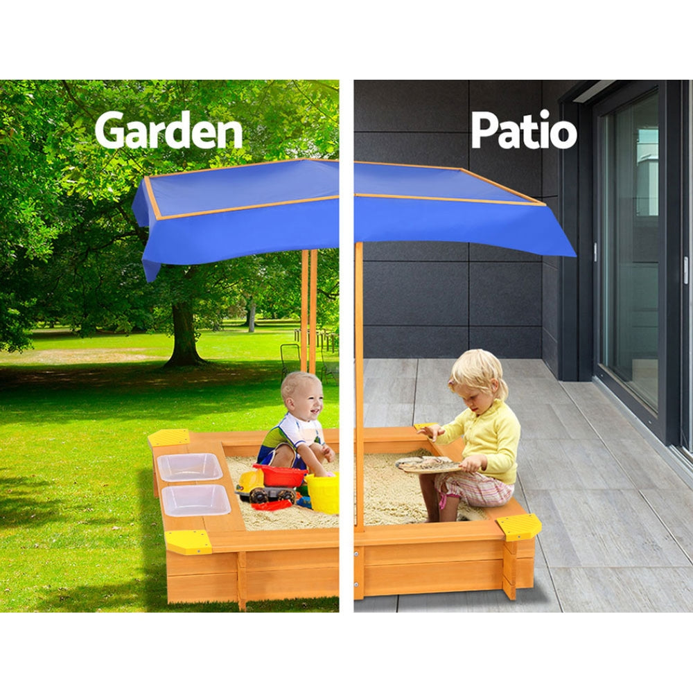 Wooden Sandpit with Adjustable Canopy and Dual Basins, 103cm
