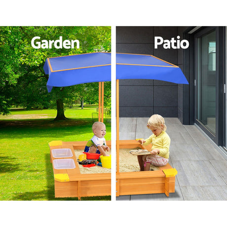Wooden Sandpit with Adjustable Canopy and Dual Basins, 103cm