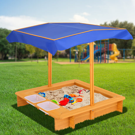Wooden Sandpit with Adjustable Canopy and Dual Basins, 103cm