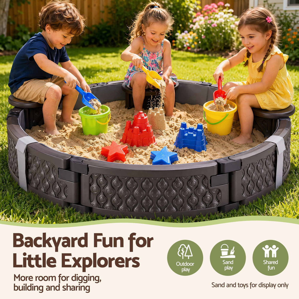 Round sandpit outdoor setup