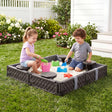 Kids square outdoor sandpit with 4 seats in brown