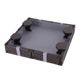 Square sandpit with grey cloth cover
