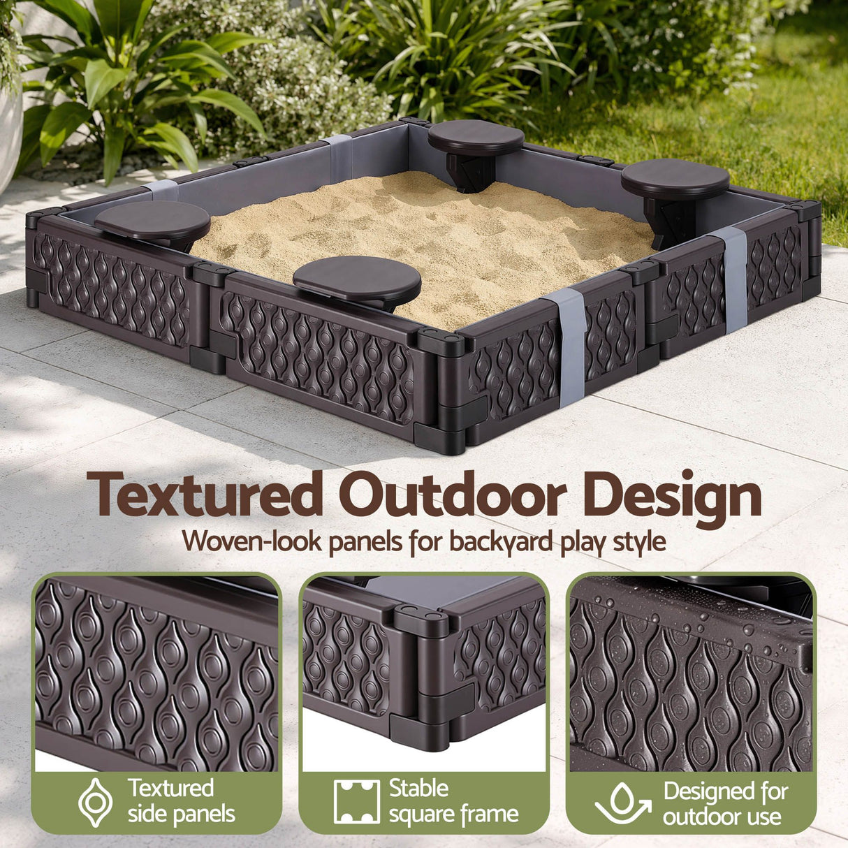 Square sandpit liner detail