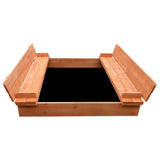 Wooden square sandpit with foldable bench seats