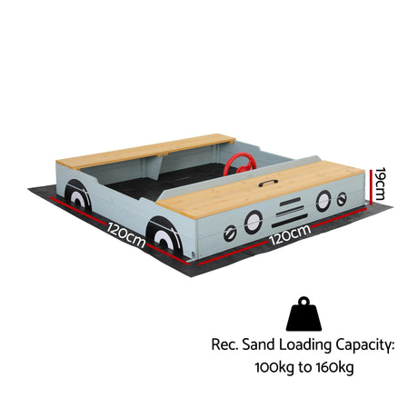 Wooden car sandpit steering wheel detail