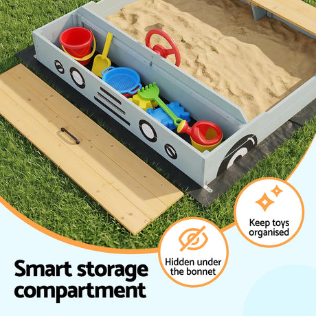 Wooden car sandpit bench seats