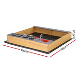 Wooden sandpit mud kitchen sink and tap detail