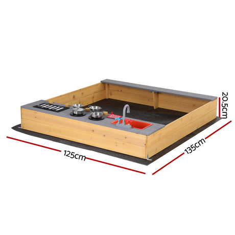 Wooden sandpit mud kitchen sink and tap detail