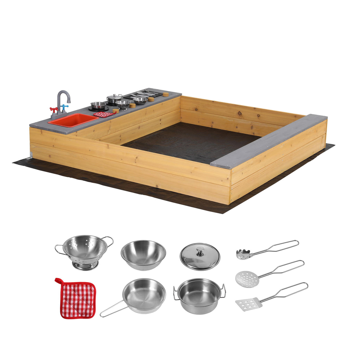 2 in 1 wooden sandpit and mud kitchen dimensions