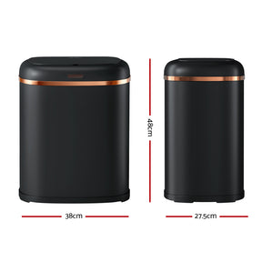 Queenstown black steel 38L motion sensor kitchen bin in a modern kitchen