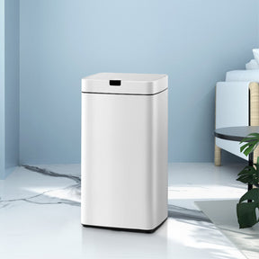 Queenstown white steel 45L motion sensor kitchen bin in a contemporary kitchen