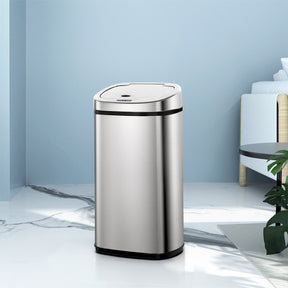Queenstown silver stainless steel 50L motion sensor kitchen bin in a modern kitchen