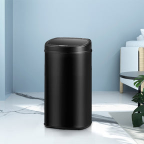 Queenstown black steel 58L motion sensor kitchen bin in a modern kitchen