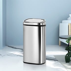 Queenstown silver steel 68L motion sensor kitchen bin in a busy kitchen