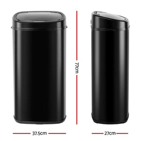 Queenstown black steel 68L motion sensor kitchen bin in a busy kitchen