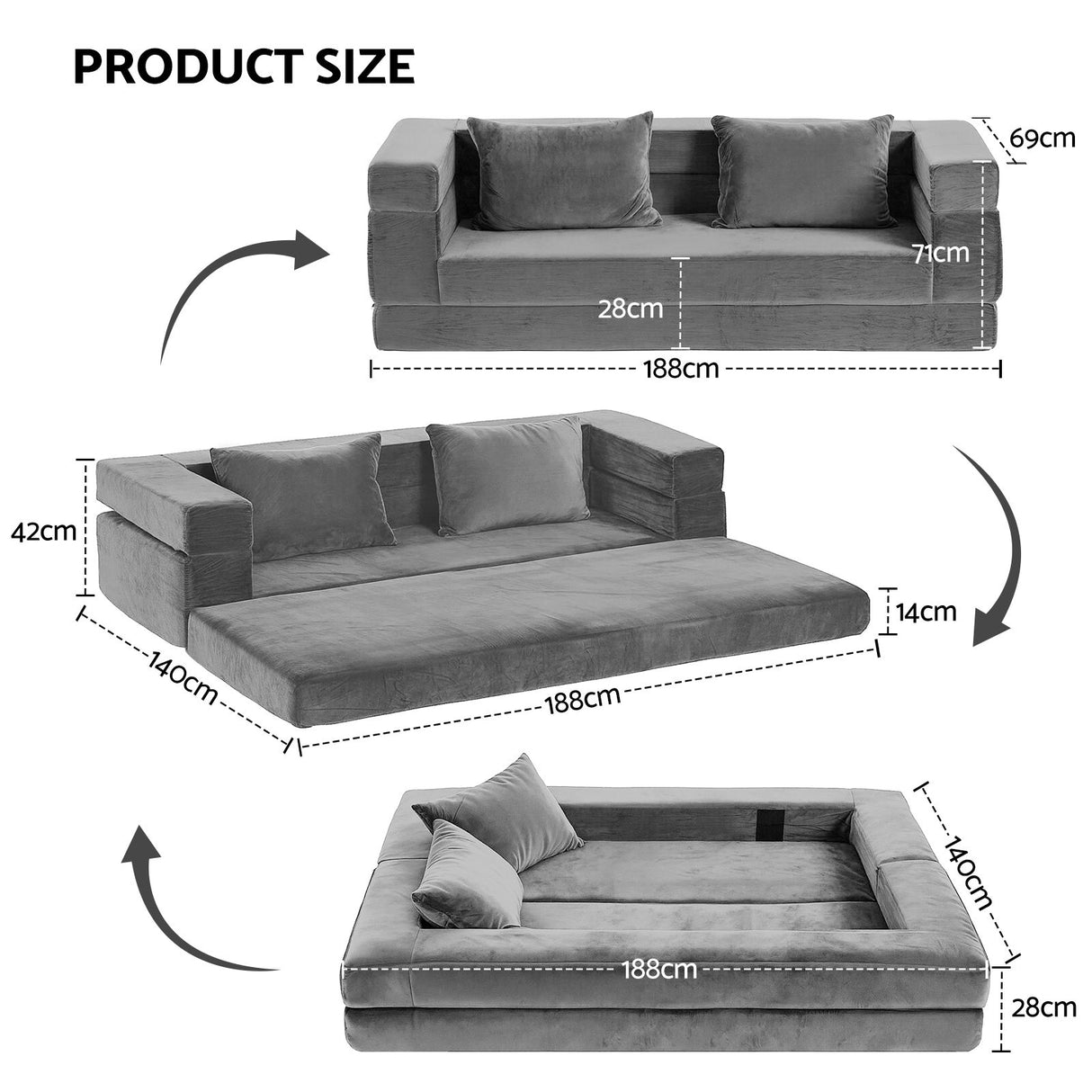 Elodie Velvet Sofa Bed, Grey, view 3