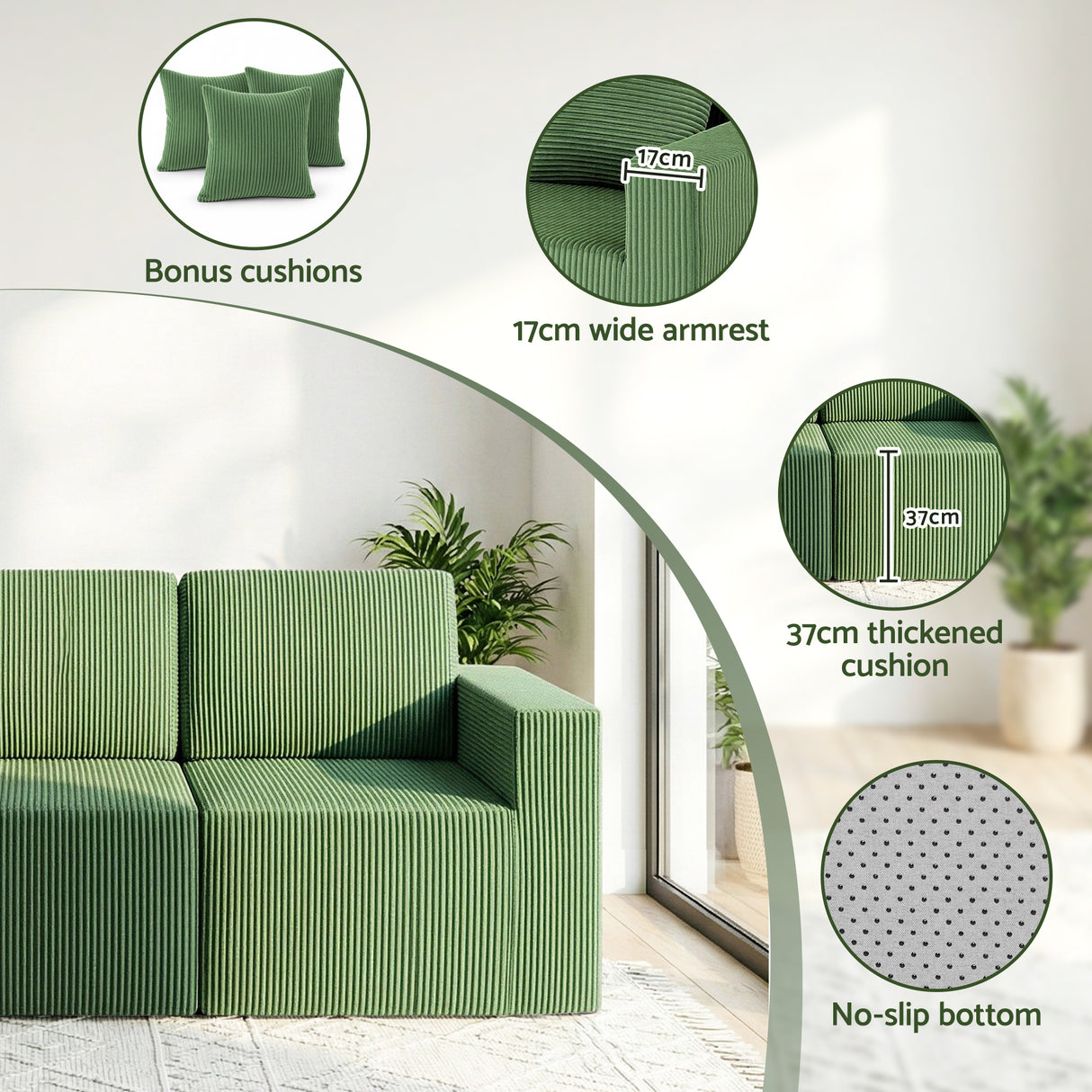 Torredembarra 3 Seater Modular Sofa, Green