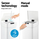 Devanti 50L Sensor Bin Motion Rubbish Bins Kitchen Automatic Trash Can White