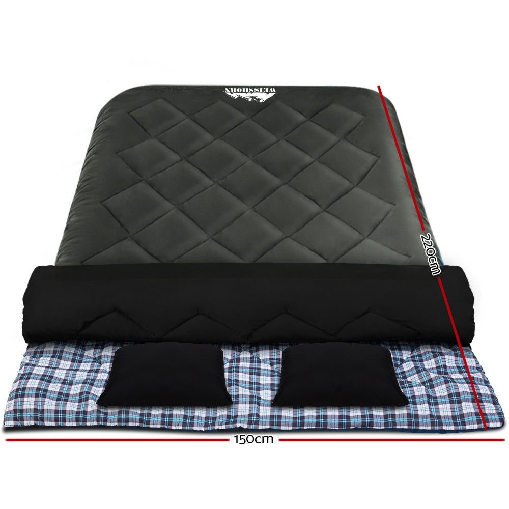 Weisshorn Double Sleeping Bag with Pillow, -10°C, Thermal, Grey