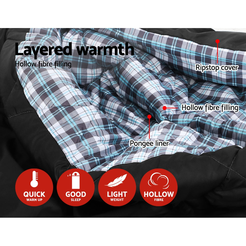 Weisshorn Double Sleeping Bag with Pillow, -10°C, Thermal, Grey