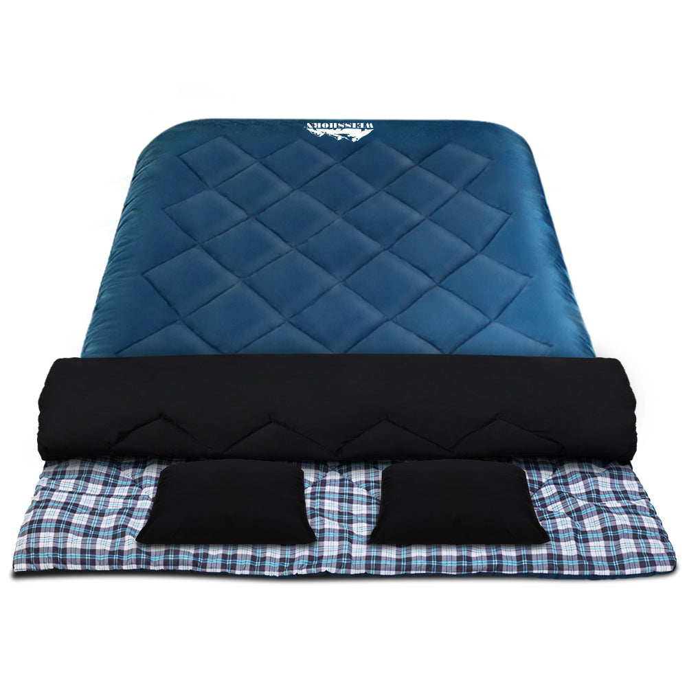 Weisshorn Double Sleeping Bag with Pillow, -10°C, Thermal, Blue
