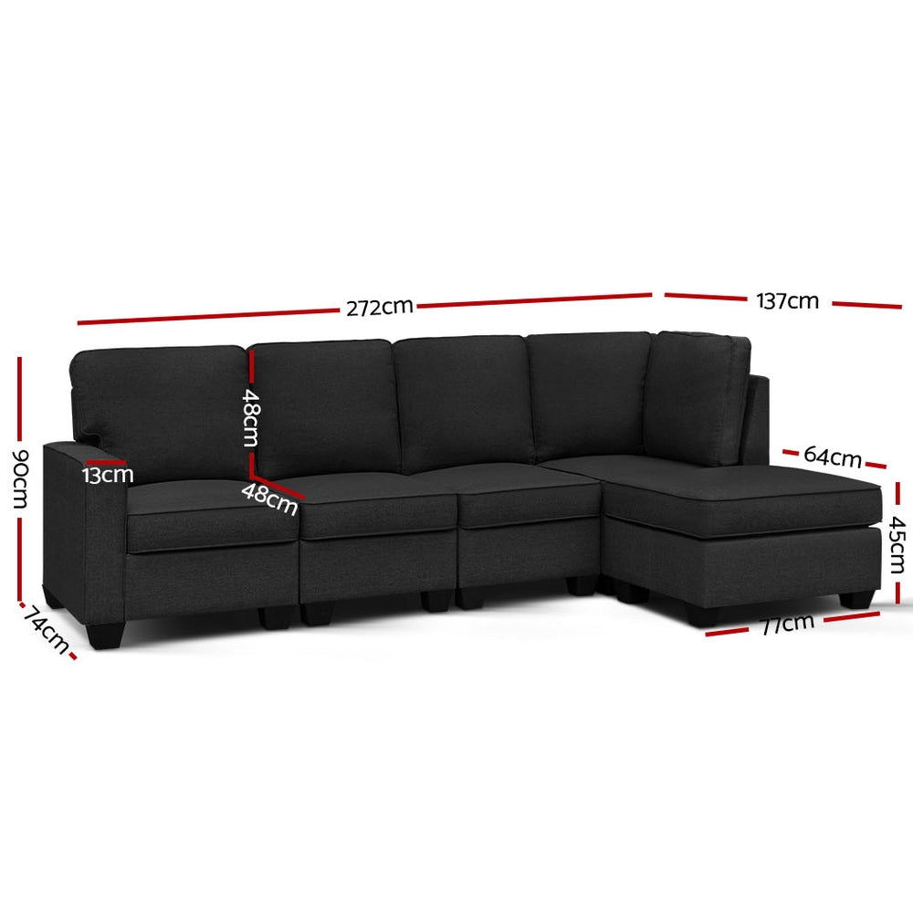 Artiss 5-Seater Modular Sofa Chaise Set — Dark Grey, Configurable — Allure Home Collections