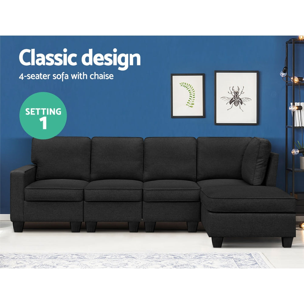 Artiss 5-Seater Modular Sofa Chaise Set — Dark Grey, Configurable — Allure Home Collections