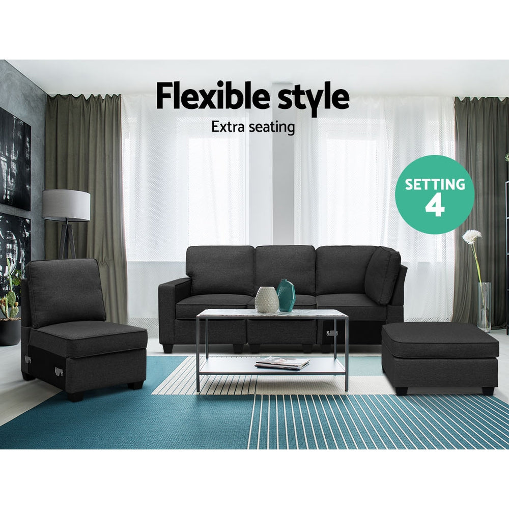 Artiss 5-Seater Modular Sofa Chaise Set — Dark Grey, Configurable — Allure Home Collections