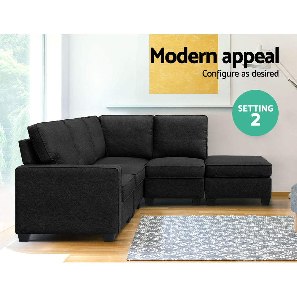 Artiss 5-Seater Modular Sofa Chaise Set — Dark Grey, Configurable — Allure Home Collections