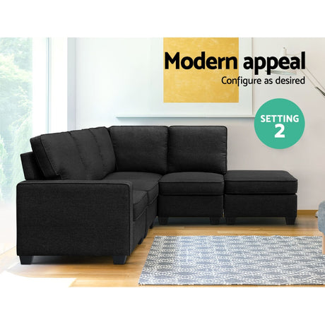 Artiss 5-Seater Modular Sofa Chaise Set — Dark Grey, Configurable — Allure Home Collections