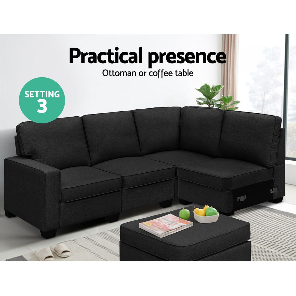 Artiss 5-Seater Modular Sofa Chaise Set — Dark Grey, Configurable — Allure Home Collections