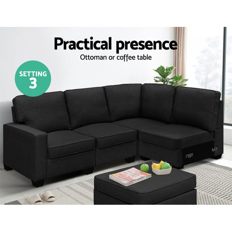 Artiss 5-Seater Modular Sofa Chaise Set — Dark Grey, Configurable — Allure Home Collections