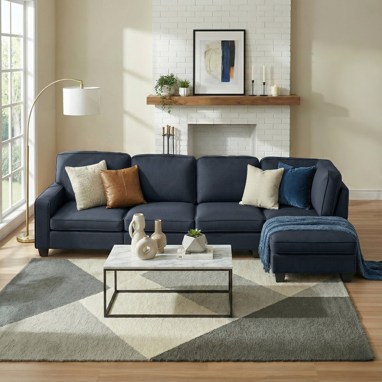 Tamariu Dark Grey linen modular sofa in a modern living room