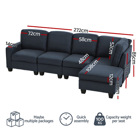 Tamariu 5 Seater Modular Sofa, Dark Grey