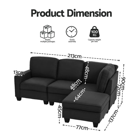 Artiss Modular Sofa Chaise Set 4 Seater Dark Grey — Allure Home Collections