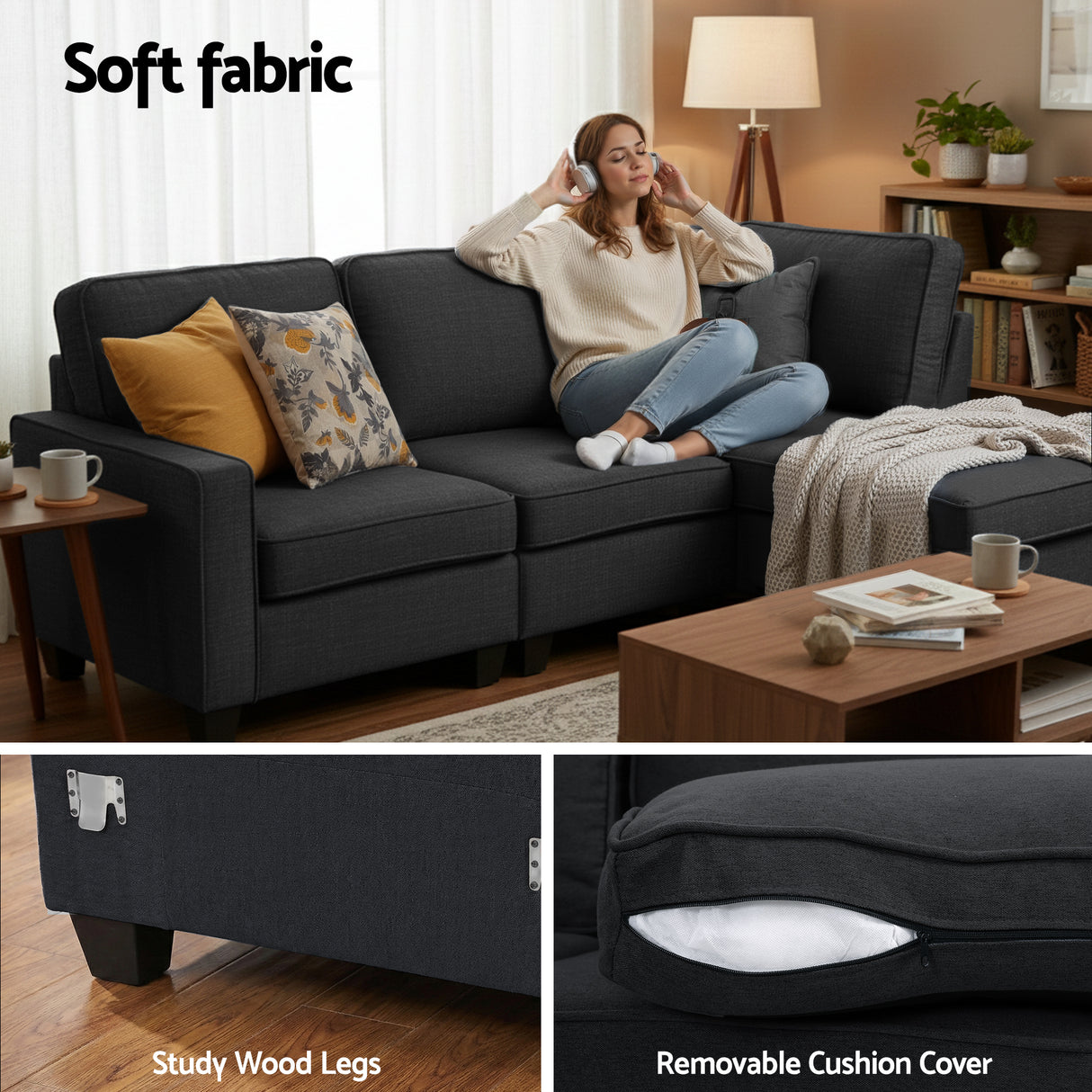 Artiss Modular Sofa Chaise Set 4 Seater Dark Grey — Allure Home Collections