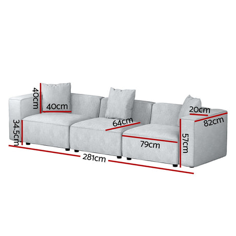 Artiss ALVIN 3-Seater Modular Sofa Chaise — Soft Linen, Grey — Allure Home Collections