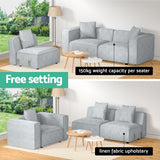 Artiss ALVIN 3-Seater Modular Sofa Chaise — Soft Linen, Grey — Allure Home Collections