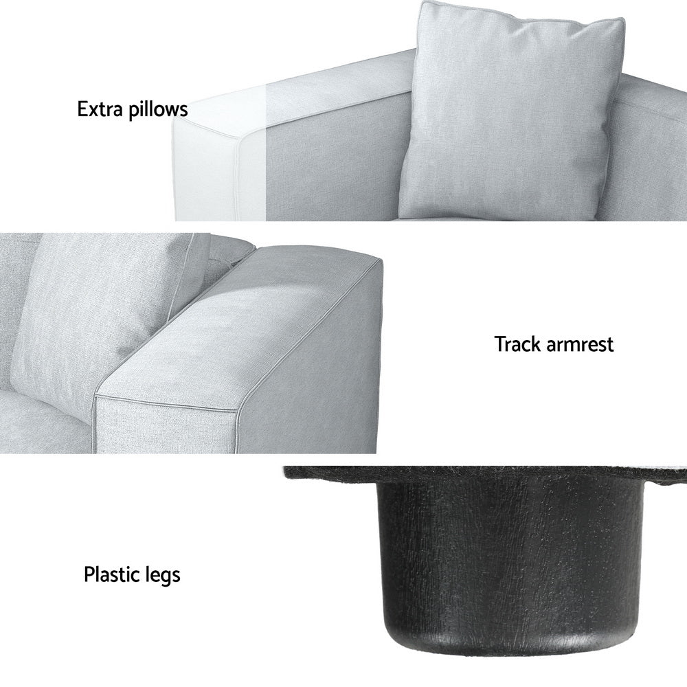 Artiss ALVIN 3-Seater Modular Sofa Chaise — Soft Linen, Grey — Allure Home Collections